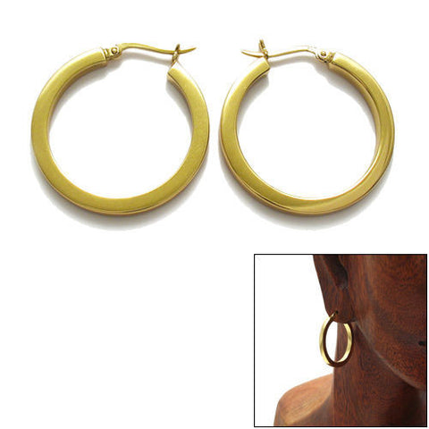 Thin Gold 30mm Squared Plain Hoop Earrings | Wholesale Sterling Silver Jewelry | Main