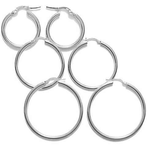 Wonderful Thin Plain 3mm Hoop Earrings Different Sizes | Wholesale Sterling Silver Jewelry | Main