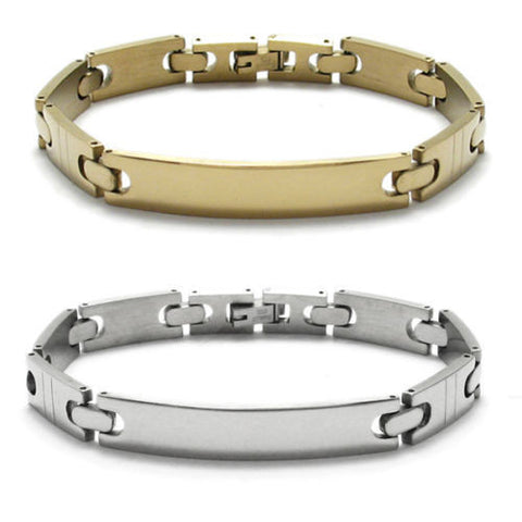 Thin scored section link bracelet with engravable plate | Wholesale 316L Stainless Steel Jewelry | Combo photo