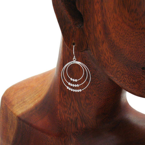 Three Lovely Sterling Silver Hoops with Beads on Hanging Hook Earrings