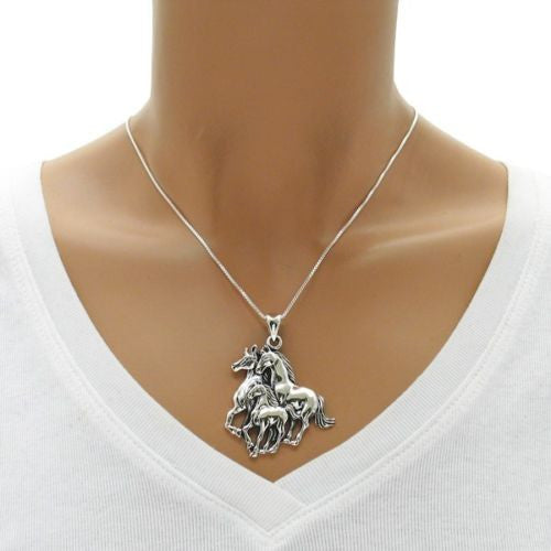 Majestic Family of Horse Pendant | Wholesale 925 Sterling Silver Pendant - Jewelry | Alternate