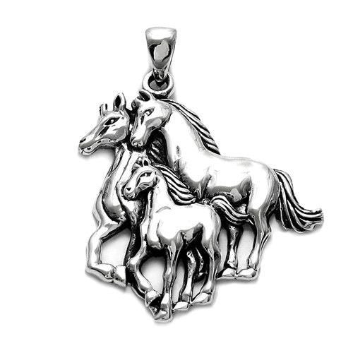 Majestic Family of Horse Pendant | Wholesale 925 Sterling Silver Pendant - Jewelry | Main