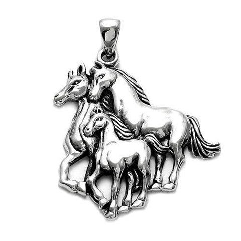 Majestic Family of Horse Pendant | Wholesale 925 Sterling Silver Pendant - Jewelry | Main