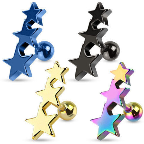 Three Stars Tragus/Cartilage Piercing Stud | Wholesale Staineless Steel Jewelry | Main