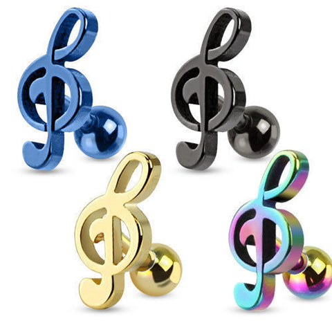 Treble Clef Music Note Tragus/Cartilage Piercing Stud | Wholesale Stainless Steel Jewelry | Main