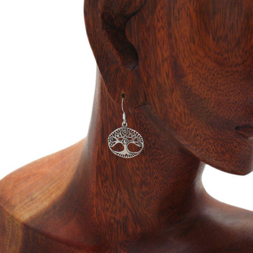 Tree of Life hanging earrings with heart branches | Wholesale 925 Sterling Silver Jewelry | Alternate photo