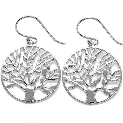 Sterling Silver Tree of Life in Circle Hanging Earrings.