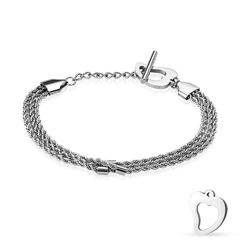 Stunning Triple Twist Bar and Heart Hoop Bracelet | Wholesale 316L Stainless Steel Jewelry 