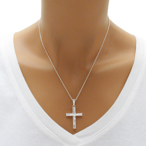 Classy and Wide Tubular Crucifix Cross Pendant - Small (29x20mm) | Wholesale 925 Sterling Silver Pendant - Jewelry | Alternate