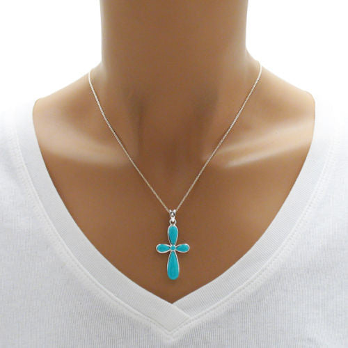 Vibrant Turquoise Cross Pendant | Wholesale 925 Sterling Silver Pendant - Jewelry | Alternate