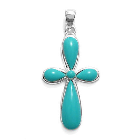 Vibrant Turquoise Cross Pendant | Wholesale 925 Sterling Silver Pendant - Jewelry | Main
