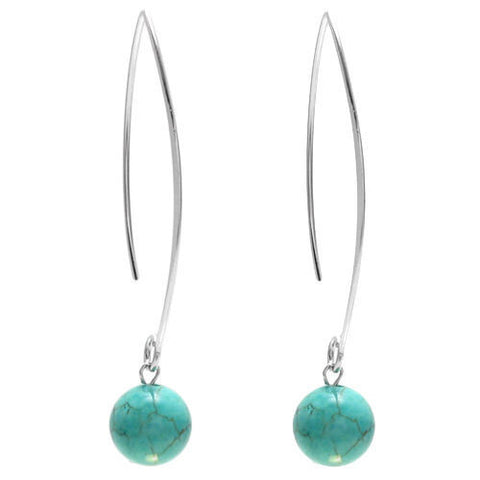 Turquoise orbs on long hanging hook earrings | Wholesale 925 Sterling Silver Jewelry | Item photo