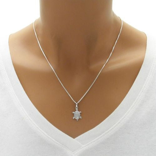 Extraordinary Turtle Pendant with 0.14 CT CZs | Wholesale 925 Sterling Silver Pendants - Jewelry | Alternate