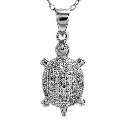 Radiant Turtle Pendant with Micro-Pave CZs | Wholesale 925 Sterling Silver Pendant - Jewelry | Alternate