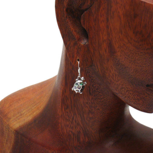 Turtle with abalone turtle shell hanging hook earrings | Wholesale 925 Sterling Silver Jewelry | Alternate photo