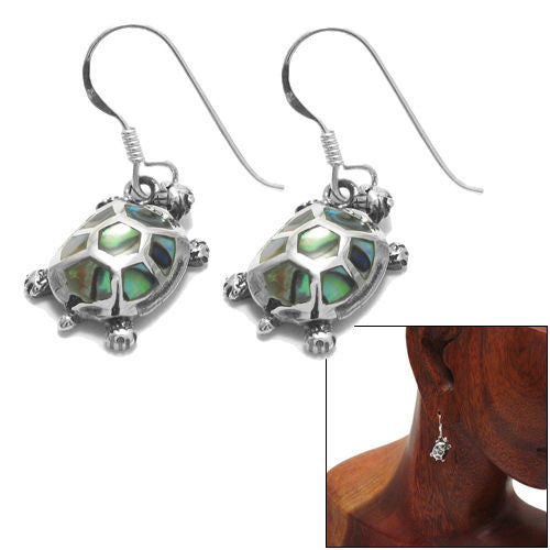 Turtle with abalone turtle shell hanging hook earrings | Wholesale 925 Sterling Silver Jewelry | Combo photo