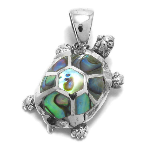 Amazingly cute turtle with abalone turtle shell pendant | Wholesale 925 Sterling Silver Jewelry | Top view photo
