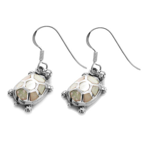 Turtle with mother of pearl turtle shell hanging earrings | Wholesale 925 Sterling Silver Jewelry | Item photo