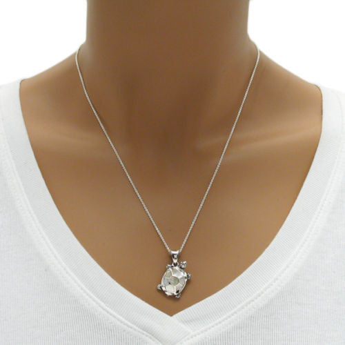 Cute turtle with mother of pearl turtle shell pendant | Wholesale 925 Sterling Silver Jewelry | Alternate photo
