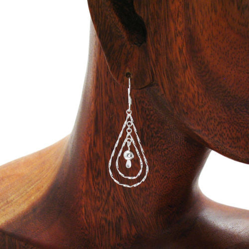 Twin twisted teardrop shaped ropes with ball hanging earrings | Wholesale 925 Sterling Silver Jewelry | Alternate photo