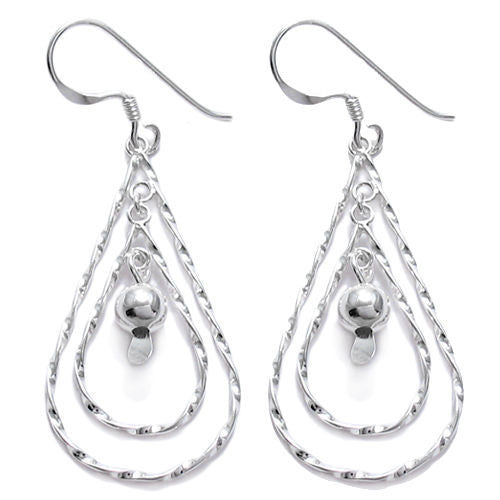 Twin twisted teardrop shaped ropes with ball hanging earrings | Wholesale 925 Sterling Silver Jewelry | Item photo