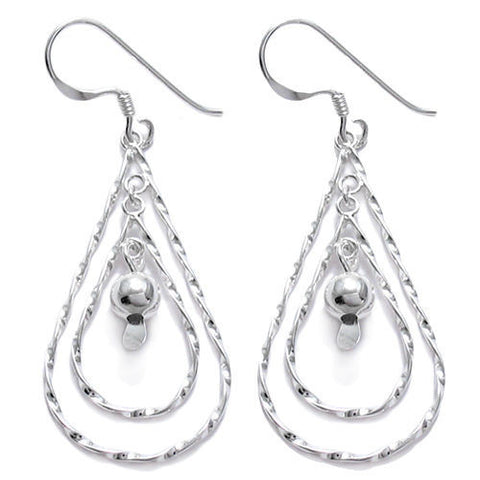 Twin twisted teardrop shaped ropes with ball hanging earrings | Wholesale 925 Sterling Silver Jewelry | Item photo