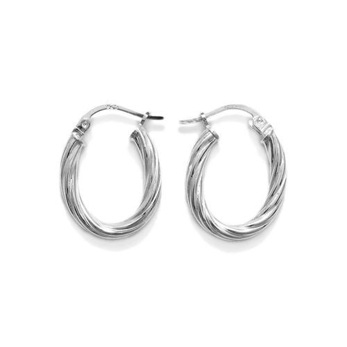 Luxurious Twist Thin Oval Hoop Earrings in 16mm | Wholesale Sterling Silver Jewelry | Main