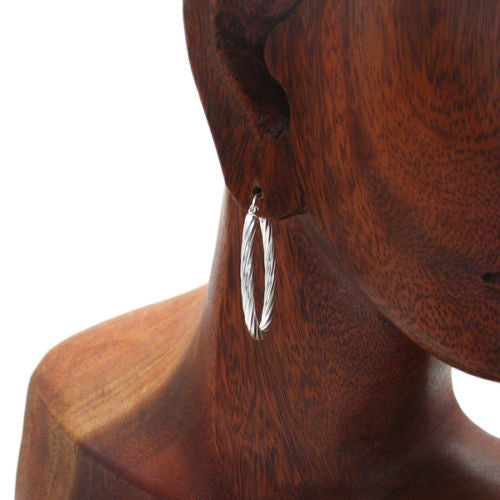 Luxurious Twist Thin Oval Hoop Earrings in 24mm | Wholesale Sterling Silver Jewelry | Alternate