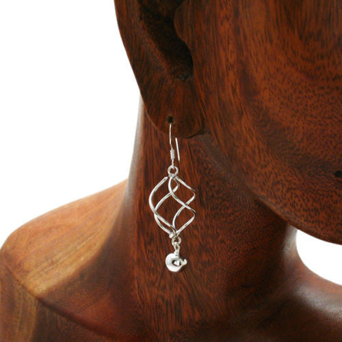 Twisted wire cage with dangling ball hook earrings | Wholesale 925 Sterling Silver Jewelry | Alternate photo