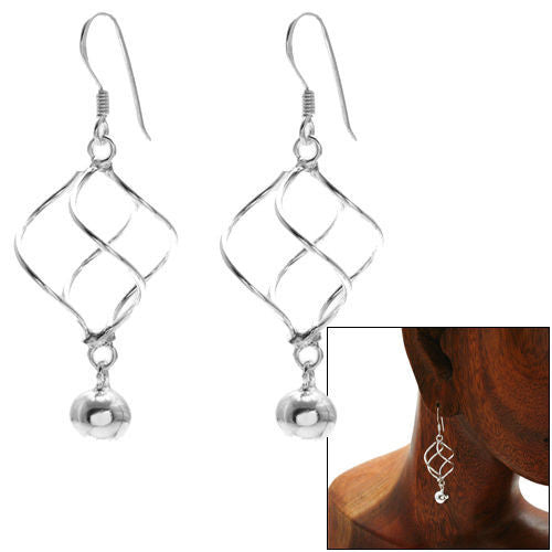 Twisted wire cage with dangling ball hook earrings | Wholesale 925 Sterling Silver Jewelry | Combo photo