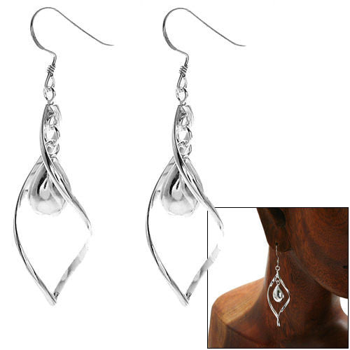 Twisting leaf shaped hanging hook earrings w/ danging teardrop | Wholesale 925 Sterling Silver Jewelry | Combo photo