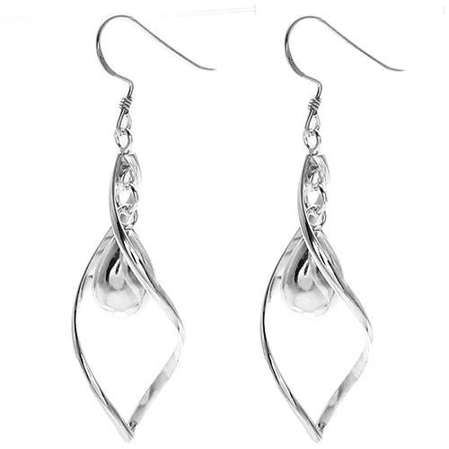 Twisting leaf shaped hanging hook earrings w/ danging teardrop | Wholesale 925 Sterling Silver Jewelry | Item photo