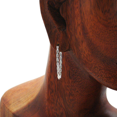 Unique Twisting Rope Design Oval Hoop Earrings | Wholesale Sterling Silver Jewelry | Alternate