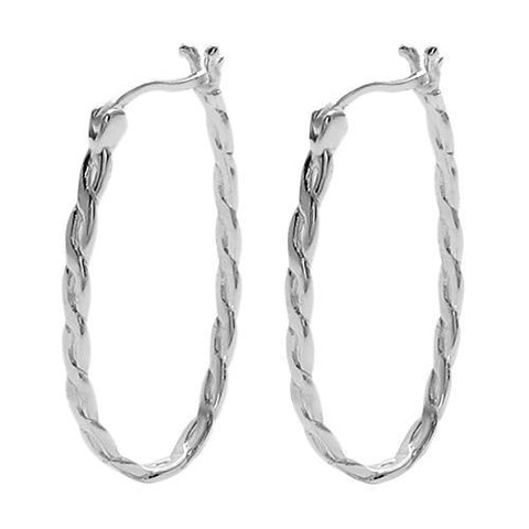 Unique Twisting Rope Design Oval Hoop Earrings | Wholesale Sterling Silver Jewelry | Main
