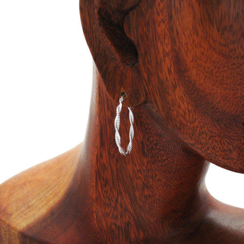 Twisting Rope Design Round Hoop Earrings | Wholesale Sterling Silver Jewelry | Alternate