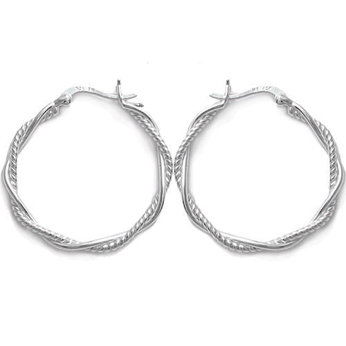 Twisting Rope Design Round Hoop Earrings | Wholesale Sterling Silver Jewelry | Main