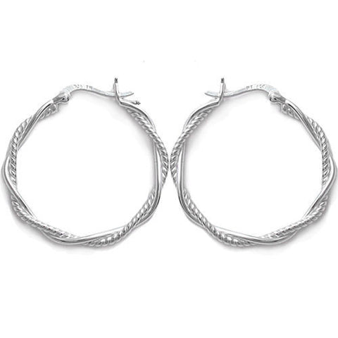 Twisting Rope Design Round Hoop Earrings | Wholesale Sterling Silver Jewelry | Main