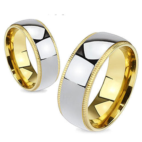 Two-tone 14k gold plated titanium ring with milgrained edges | Wholesale Titanium Rings | Wedding Bands