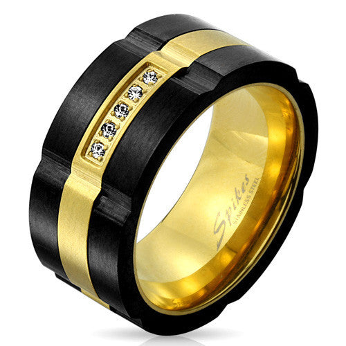 Two-tone black & gold spinning ring w/ CZ accents | Wholesale stainless steel rings - Jewelry | Small photo