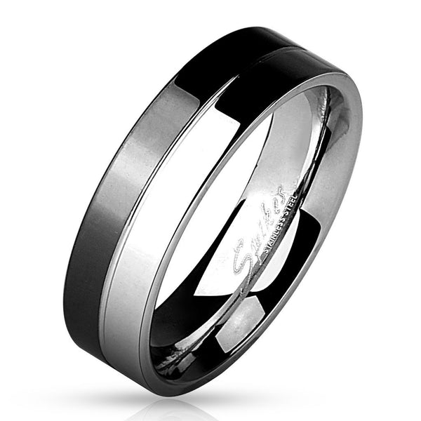 Flat Beveled Edge 6mm or 8mm Stainless Steel Band Ring in 4 Colors. Couple Ring