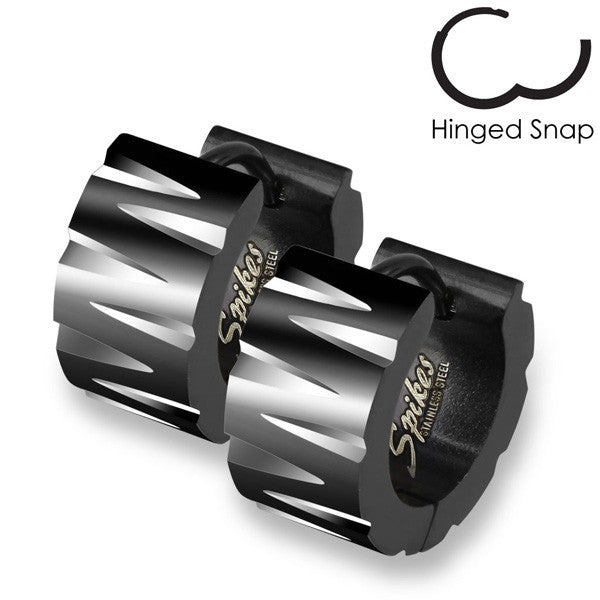 Black hinged hoop huggie earrings with claw mark facets | Wholesale 316L Stainless Steel Jewelry | Small photo