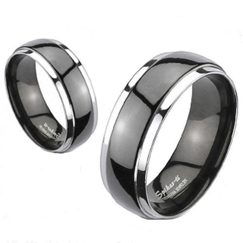 Two-tone black titanium ring with mirror polished stepped edges | Wholesale Titanium Wedding Bands | Jewelry