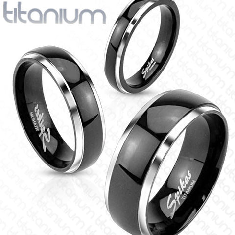 Two-tone black titanium ring with mirror polished stepped edges | 3 Widths | Wholesale Jewelry