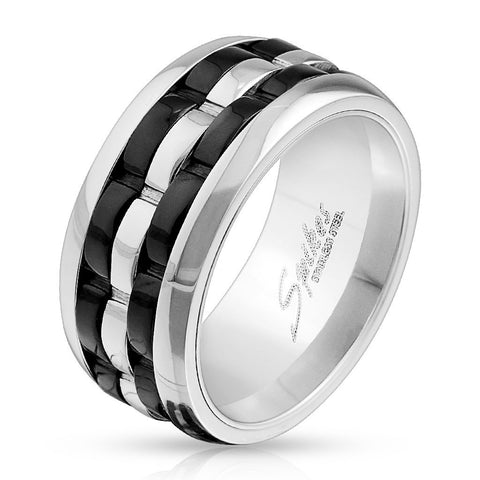 Two-tone mirror polished stainless steel ring with three spinning bands | Wholesale Jewelry | Main photo