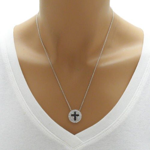 Beautiful Two Tone Multi-CZ Cross Pendant Necklace | Wholesale 925 Sterling Silver Pendant - Jewelry | Alternate