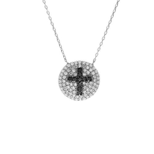 Beautiful Two Tone Multi-CZ Cross Pendant Necklace | Wholesale 925 Sterling Silver Pendant - Jewelry | Alternate
