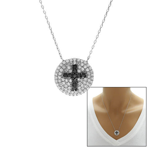Beautiful Two Tone Multi-CZ Cross Pendant Necklace | Wholesale 925 Sterling Silver Pendant - Jewelry | Main