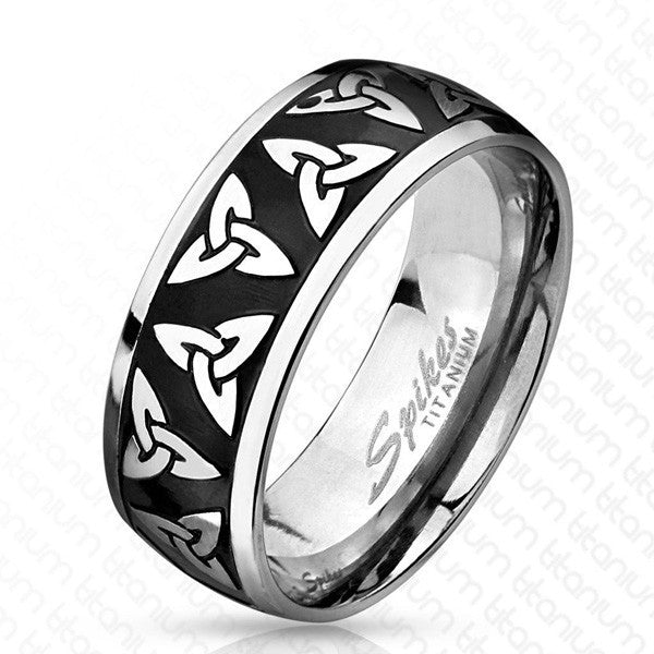 Two-tone polished titanium ring with Celtic Trinity Knots | Wholesale Titanium Rings | Wedding Bands | Small photo
