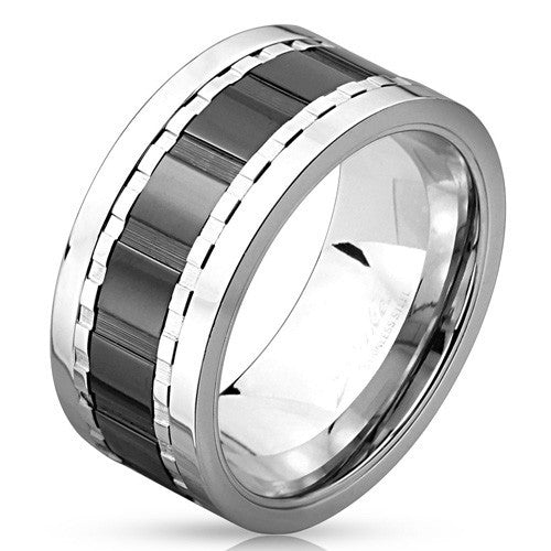 black and polished ring with three independently spinning gears | Wholesale stainless steel rings - Jewelry | Small photo