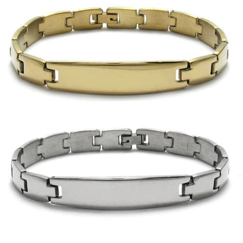 Unadorned strap link bracelet with engravable plate | Wholesale 316L Stainless Steel Jewelry | Combo photo